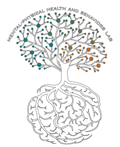 M-PHAB research lab logo depicting a tree with roots that form the wrinkles of a brain and branches that look like neurons. The lab acronym, M-PHAB, is spelled out above the image to say Mental-Physical Health And Behaviors Lab.